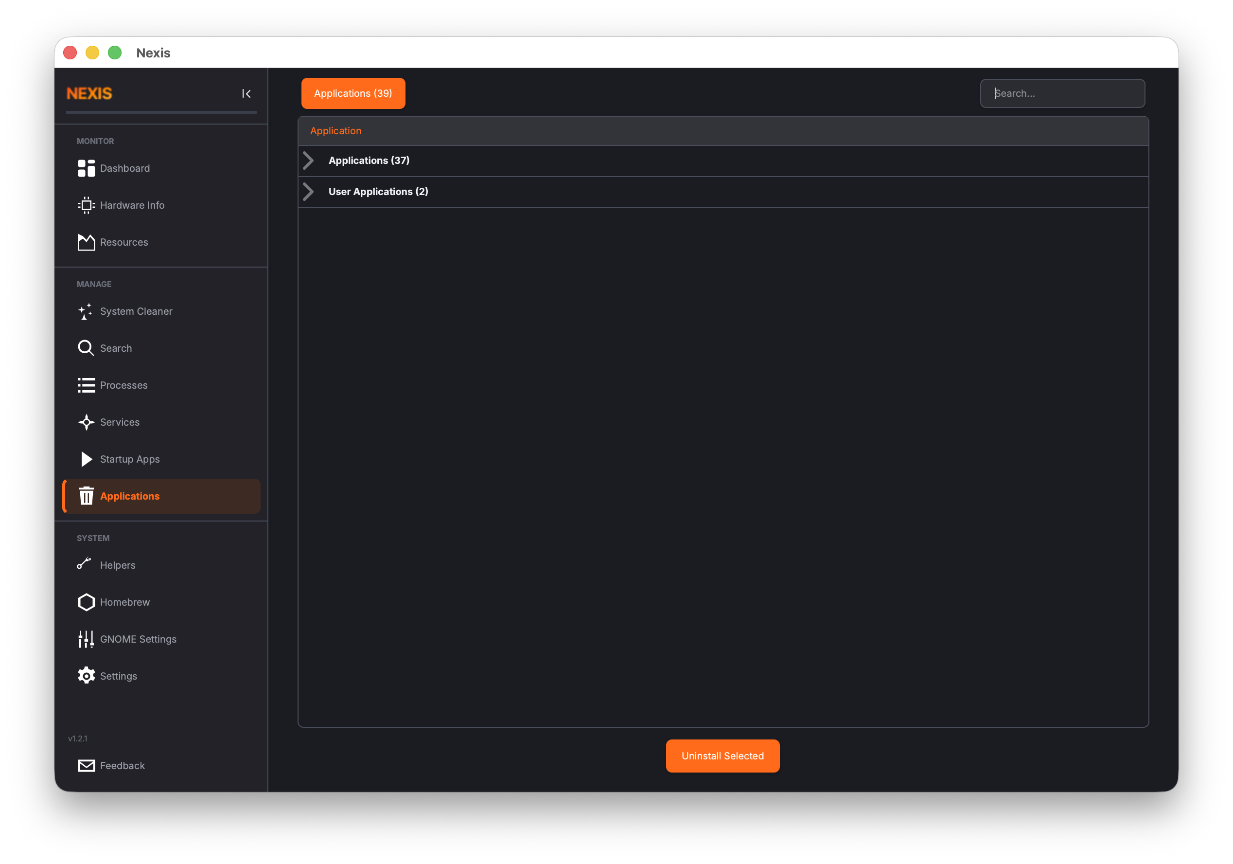 Package uninstaller with grouped package list